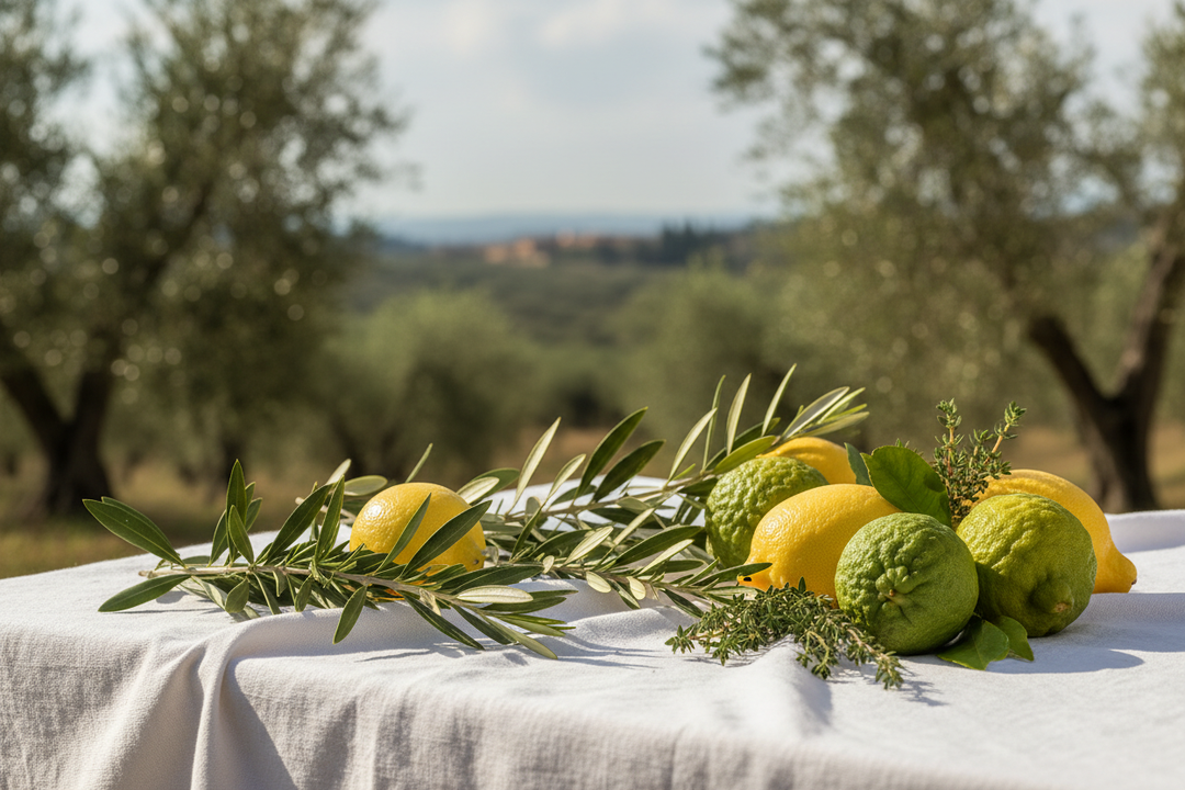 Tuscan Grove blends fresh citrus with herbs and olive leaf.
 The scent feels clean, green, and softly sunlit.
 Bright without being sharp, and fresh without feeling heavy.
 It brings an open-air, Mediterranean calm into your space.
 Light, natural, and quietly uplifting.
